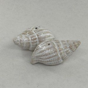 Pier 1 Seashell Nautical Beachy Ceramic White Salt & Pepper Shakers